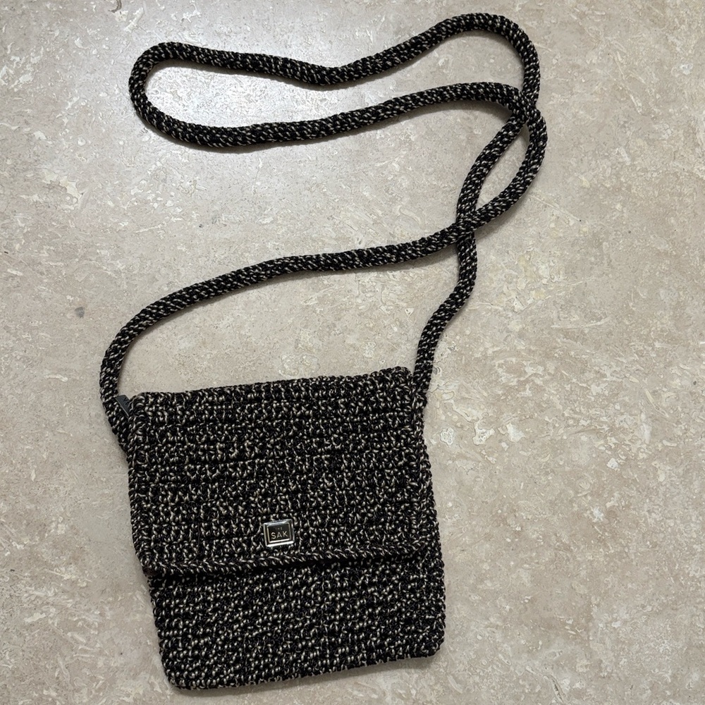 The SAK Textured Brown and Cream Crossbody Bag | 6” x 6”